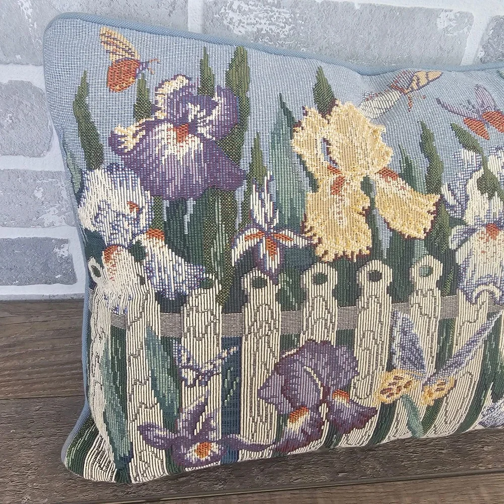 Vintage Style Iris Butterfly Needlepoint Tapestry Accent Throw Pillow 16x11